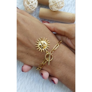 Pulseira Sol Dourado Aço inoxidável pingente de sol em Oferta na Shopee