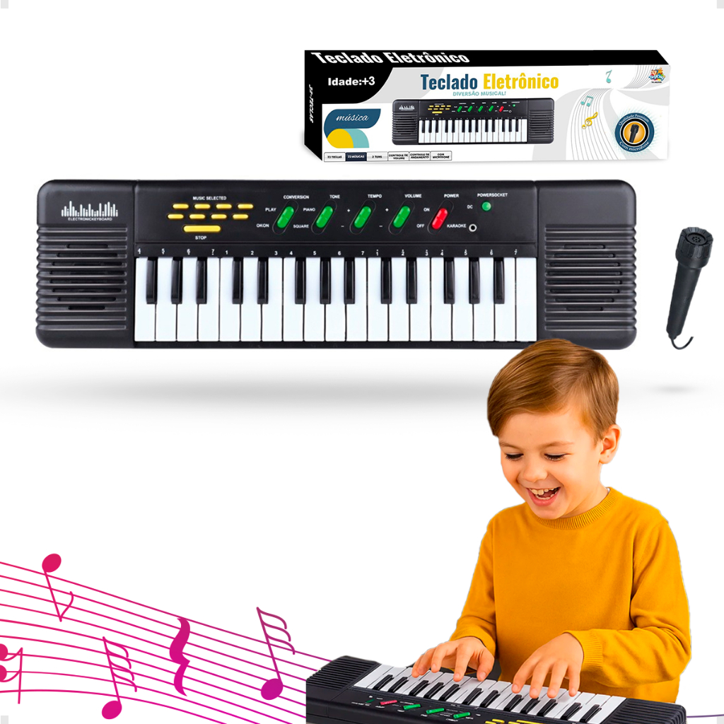Teclado Brinquedo Piano Infantil 32 Teclas Com Microfone Instrumento Musical Babyland