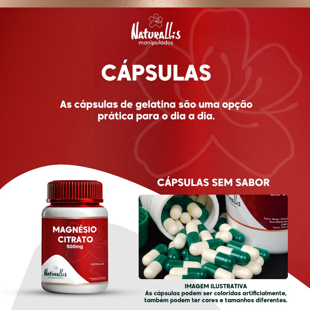 Magnésio Citrato 500mg - 60 ou 120 cápsulas sem sabor