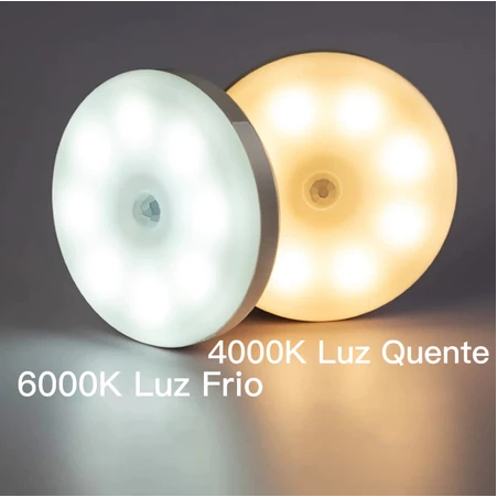 Luminárias Lâmpada Led Sem fio com Sensor Presença recarregável LUZ FRIO/LUZ QUENTE