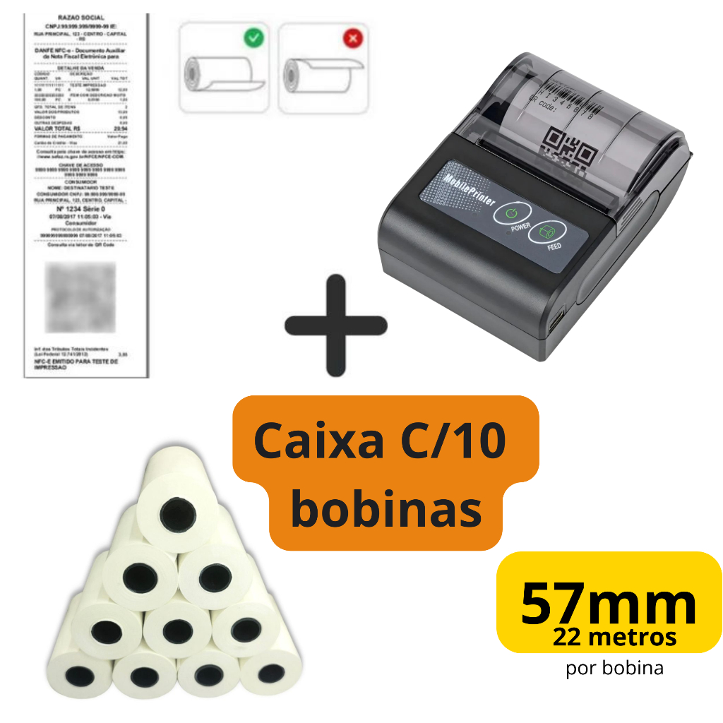 Mini Impressora Térmica 58mm P/ Celular E Pc +10 Bobinas Térmicas