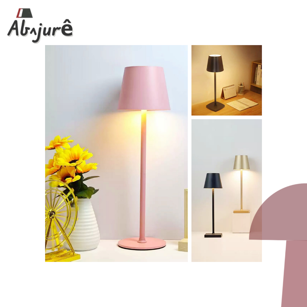 Abajur De Led Moderno Luminária De Mesa Escrevaninha Preto Rosa USB Recarregável 3 Em 1 Ci...