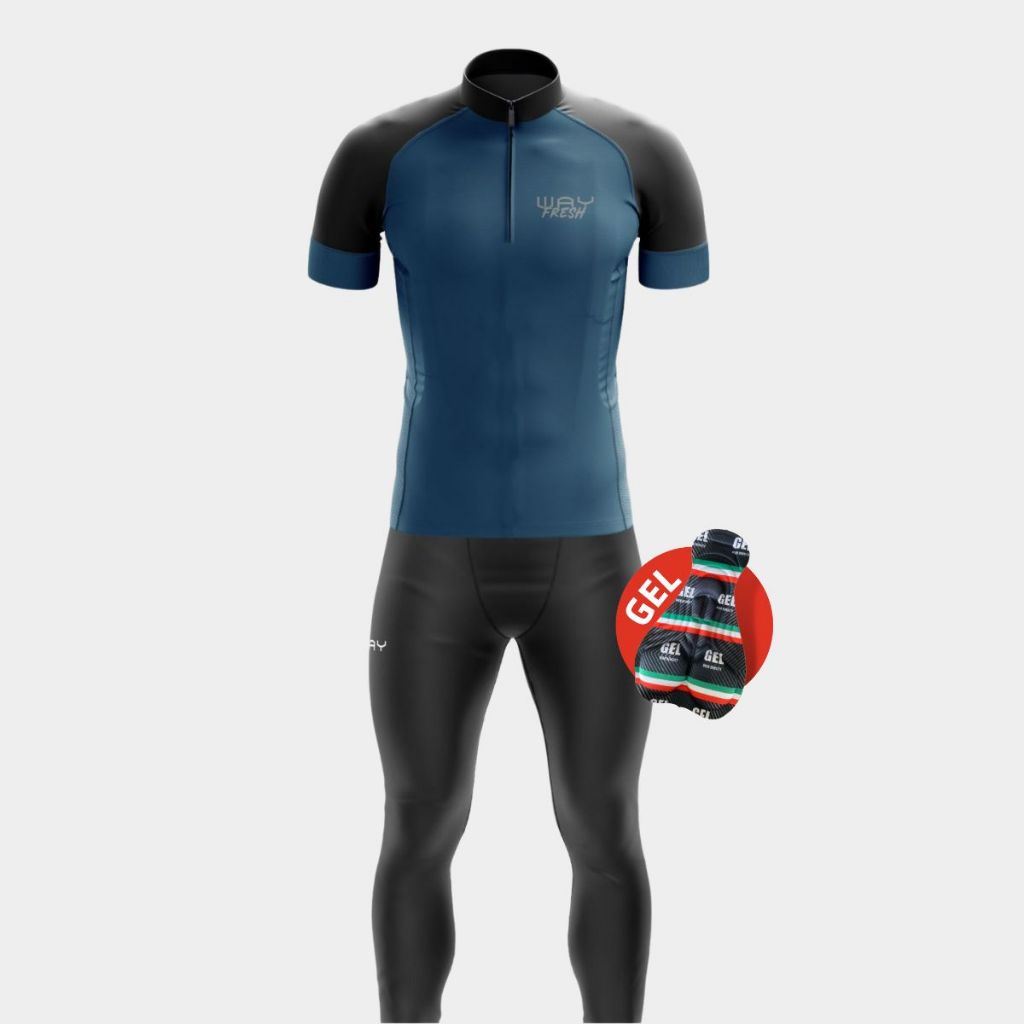 Conjunto Ciclista Masculino Camiseta Slim Calça Acolchoado Gel Bicicleta Pedalar MTB