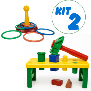 Kit 2 Brinquedos Educativo Para Bebê Bancadinha com Martelo + Boa Mira c/ Argolas em Oferta na Shopee