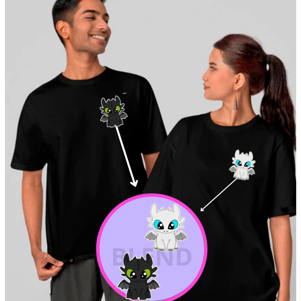 Kit Camiseta Casal Namorados Filme Como Treina Seu Dragão Banguela Fúria luz