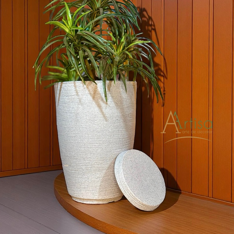 Vaso para decoração e plantas - polietileno redondo escovado n2 com prato