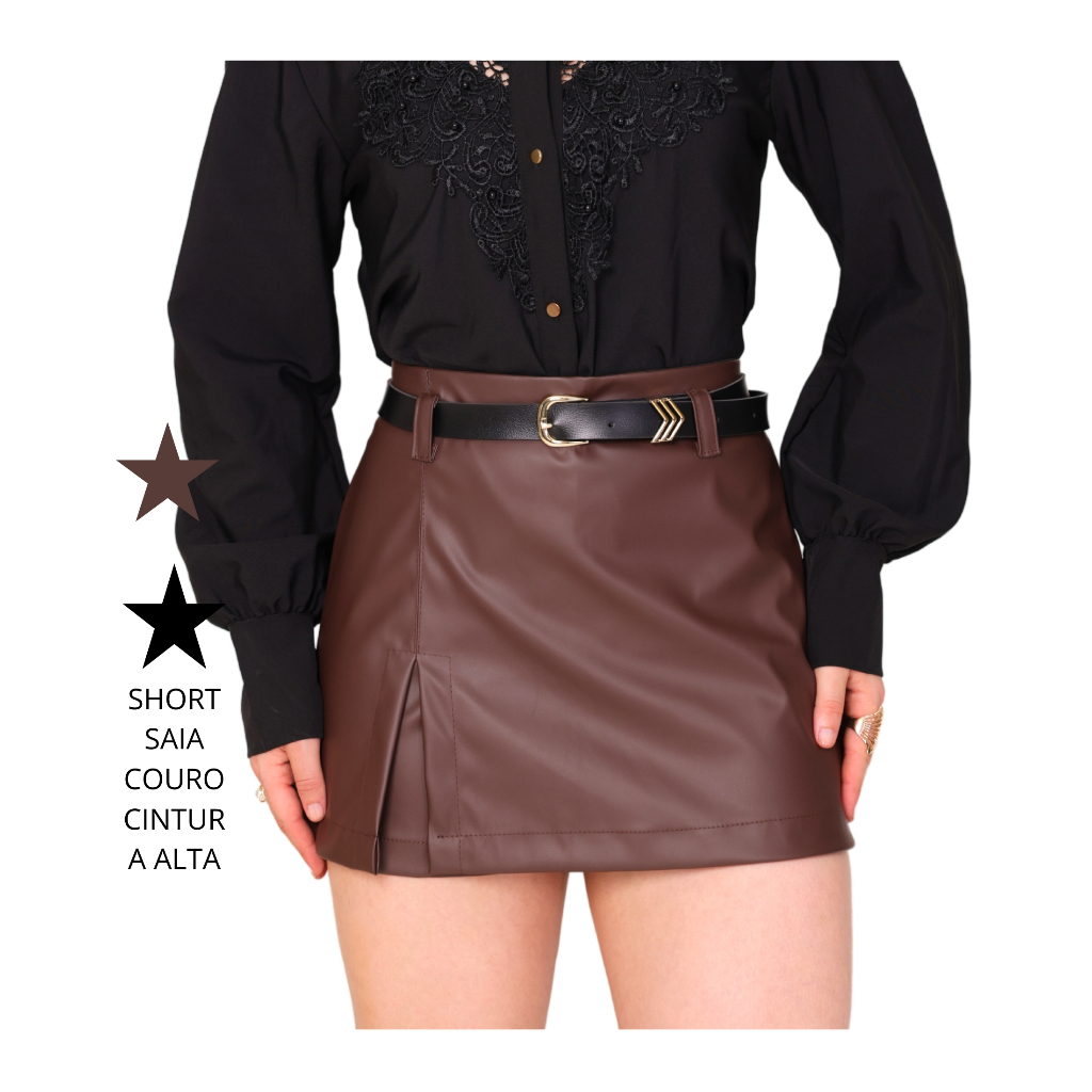 SHORT SAIA COURO FAKE COM CORTE DE FENDA LATERAL SUPER ESTILOSO