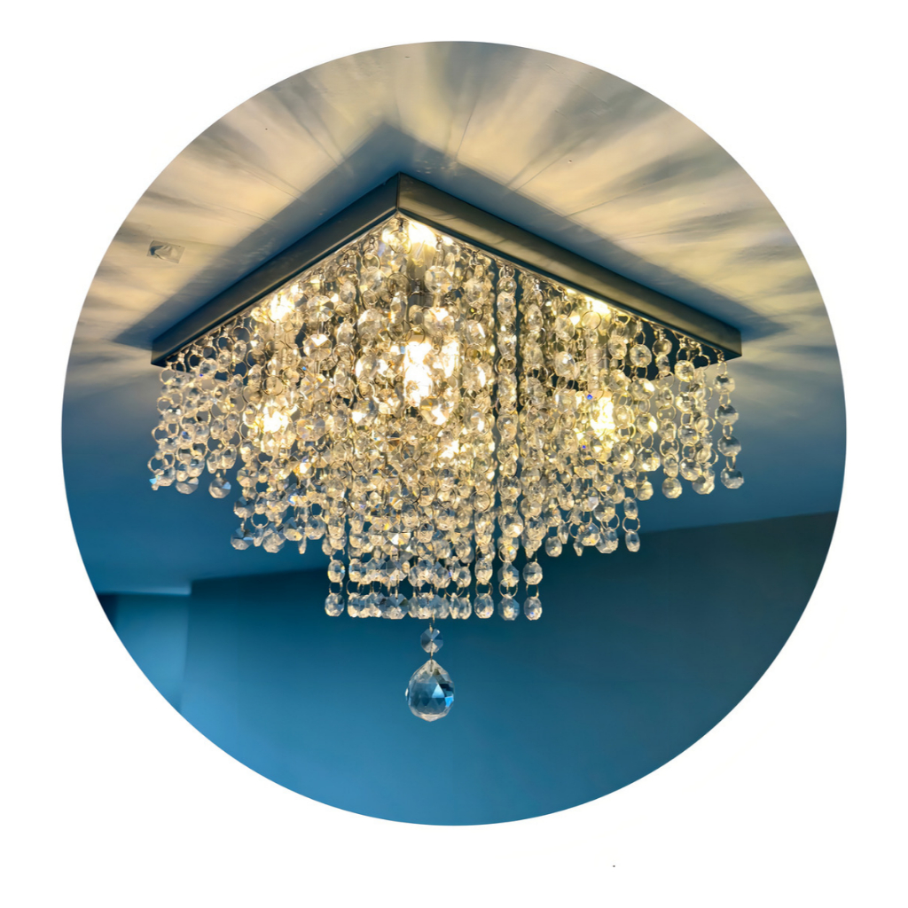Lustre De Cristal 30x30 Com Led Branco Quente P/ Sala De Jantar E Estar Luxo