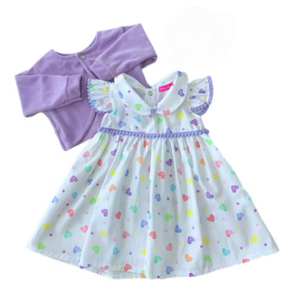 Vestido de Bebe Mundo Nina 100% Algodão com Bolero de Plush 2 Peças Luxo Festa