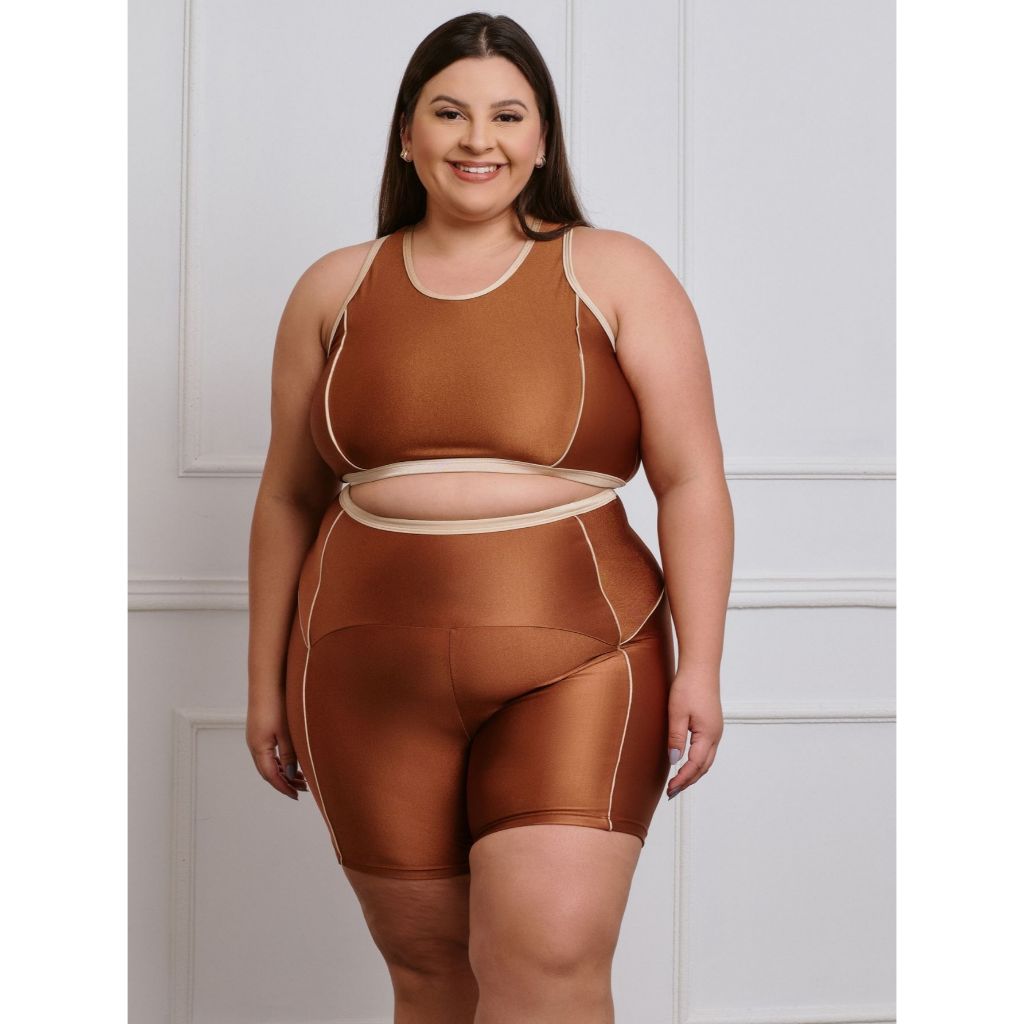 Conjunto Fitness Brilhoso Bermuda + Top S/bojo Plus Size 11234/11235