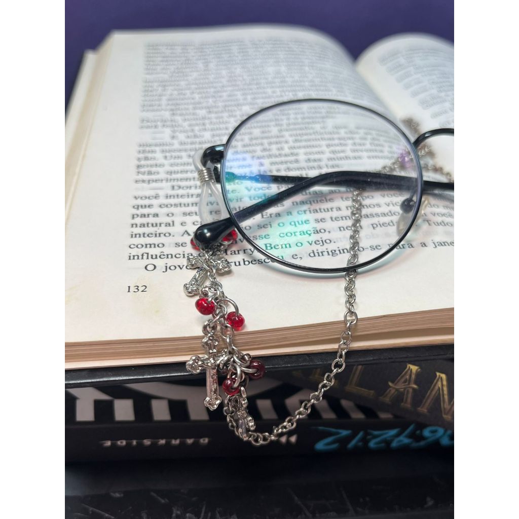 Corda corrente de óculos aço inoxidável ajuste de silicone gótico alternativo cruz