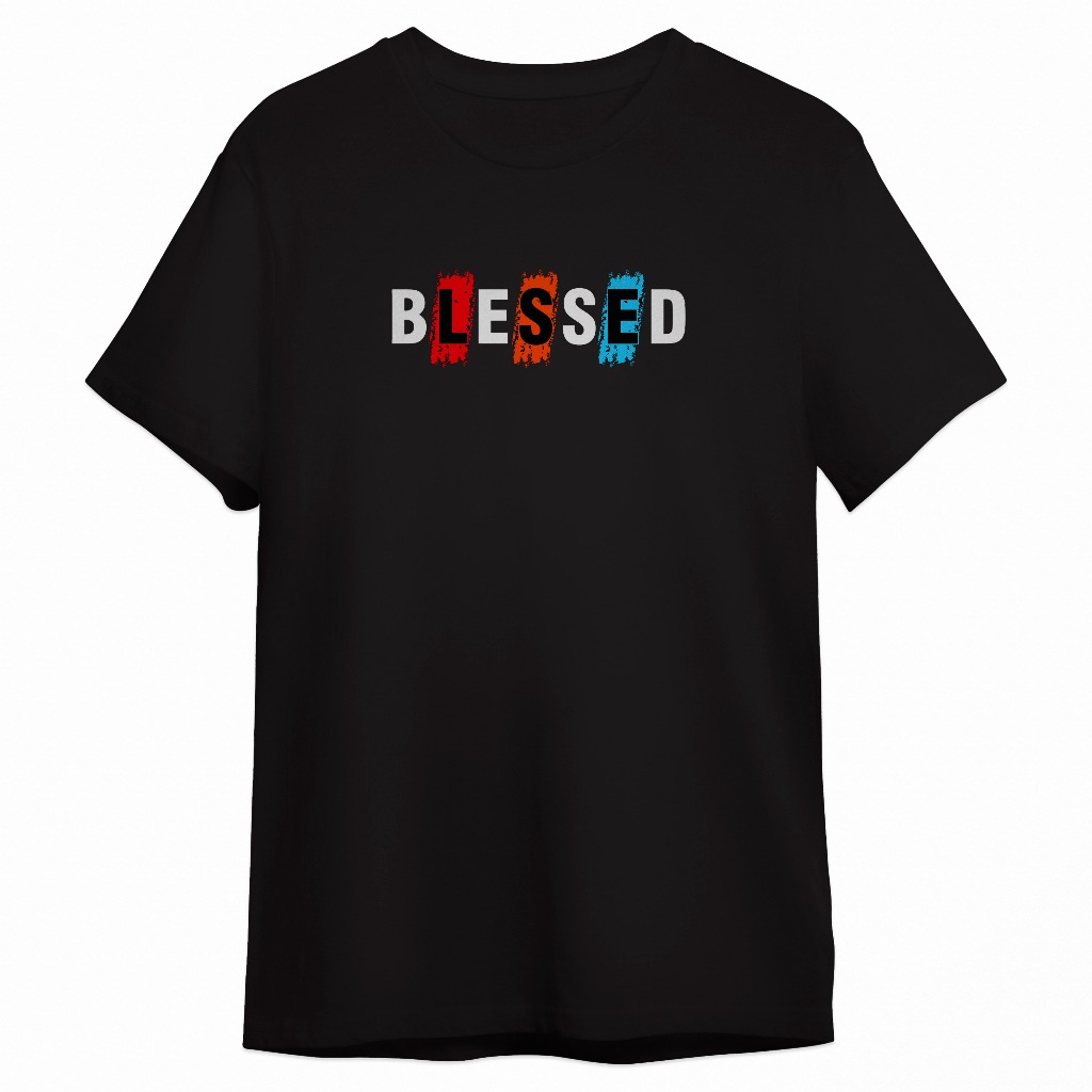 Camiseta Blusa Unissex Estilo Streetwear Premium Estampada Blessed Colorido 100% Algodão Moda Cristã Adulto e Infantil