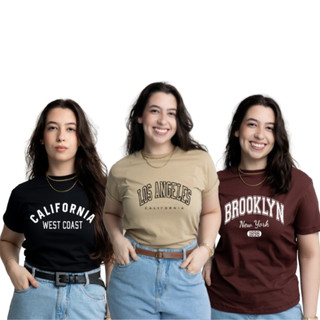 Kit 3 T-Shirt Estampada Feminina Camiseta 100% Algodão Promoção