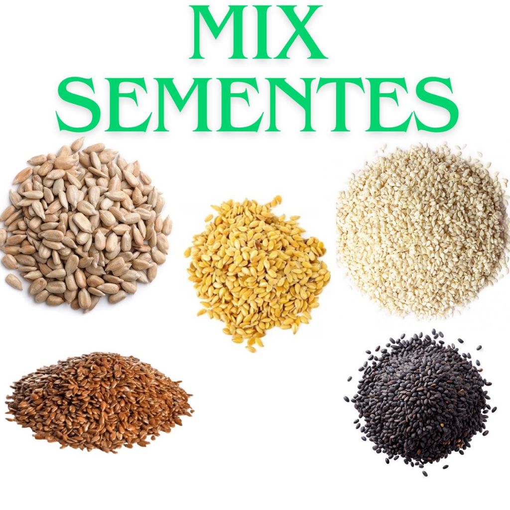Mix Sementes Tradicional 1kg Pepita de girassol, Gergelim branco e preto, Linhaça Dourada e Marrom fit