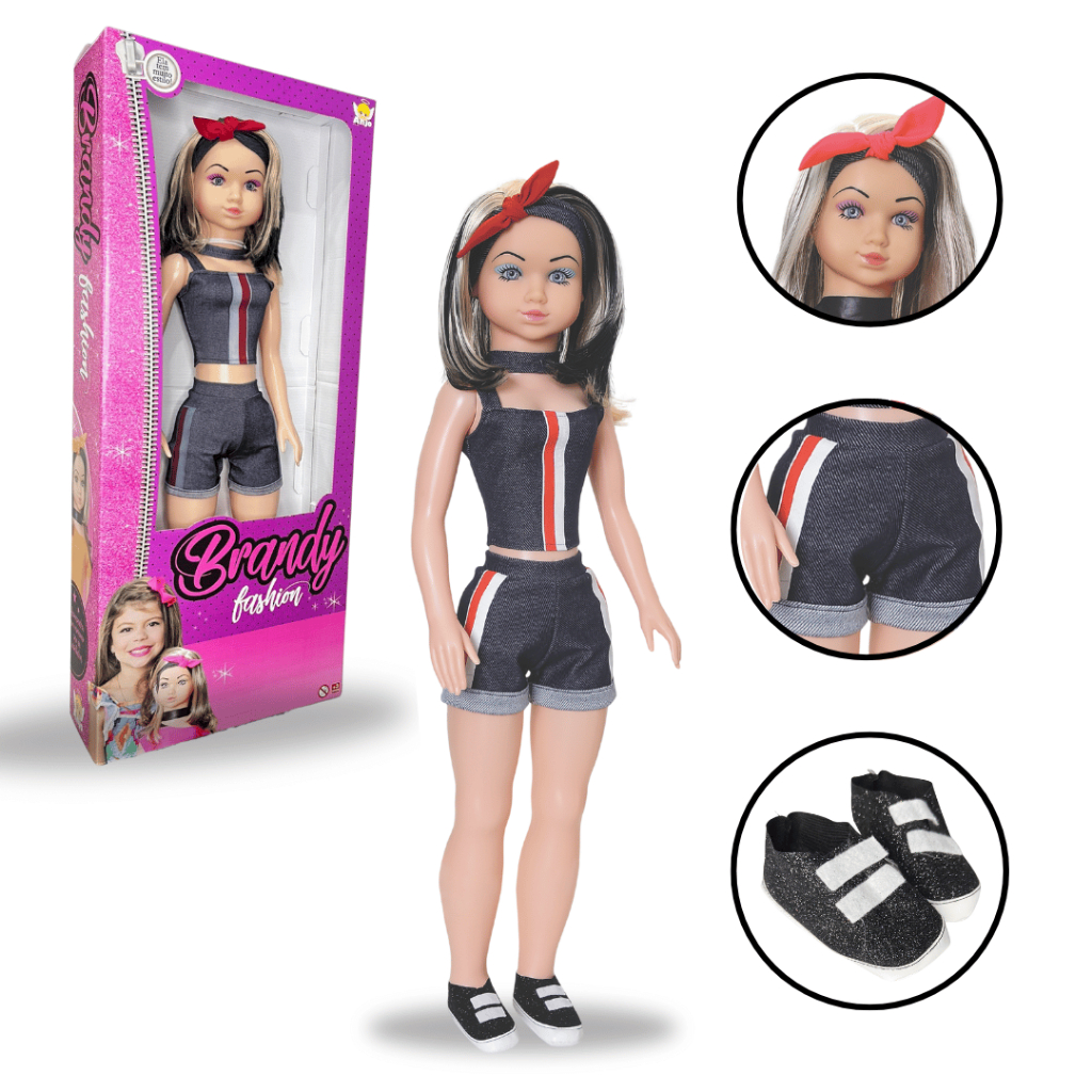 Boneca Brandy Passeio Estilosa 75cm com Faixa na Cabeça e Sapato de Brilho Super Fashion Menina