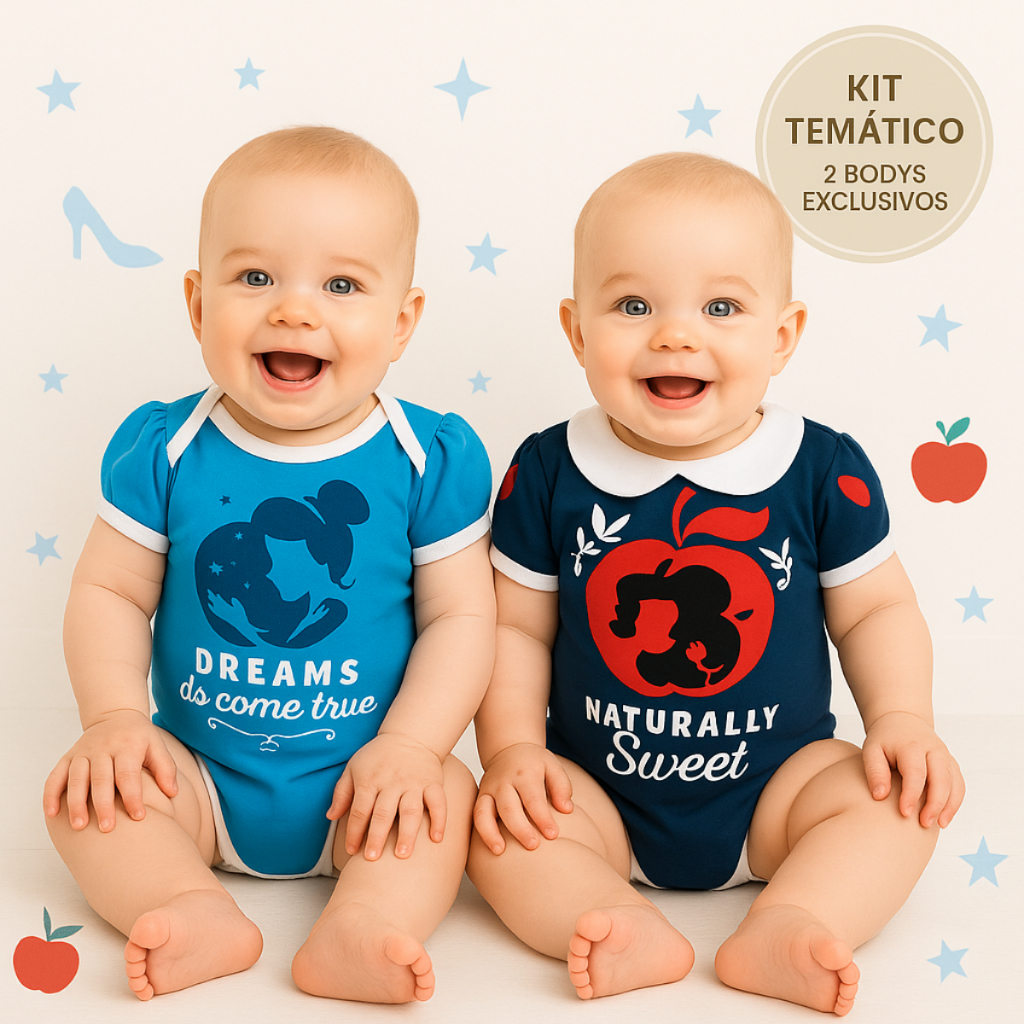 Kit Body Bebê Mesversário Princesas | Roupa Temática Infantil | Enxoval Menina