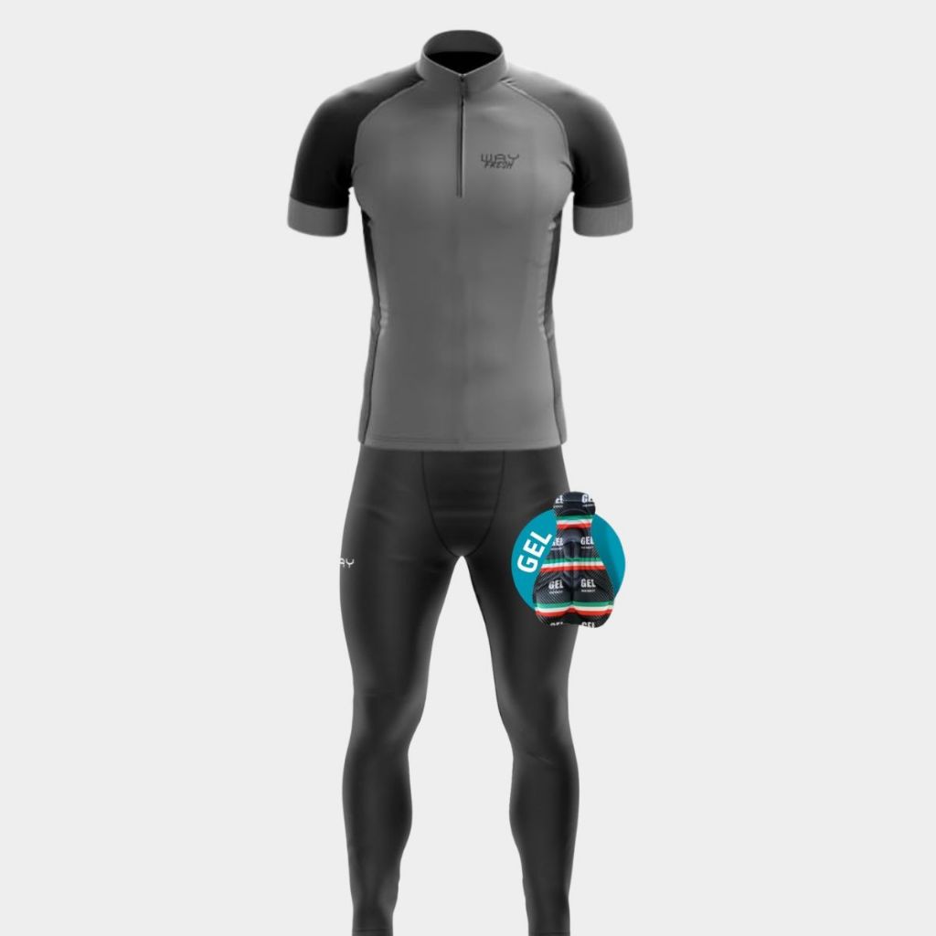 Conjunto Ciclista Masculino Kit Camiseta Manga Curta Calça Gel Confortável Bike Pedalar MTB