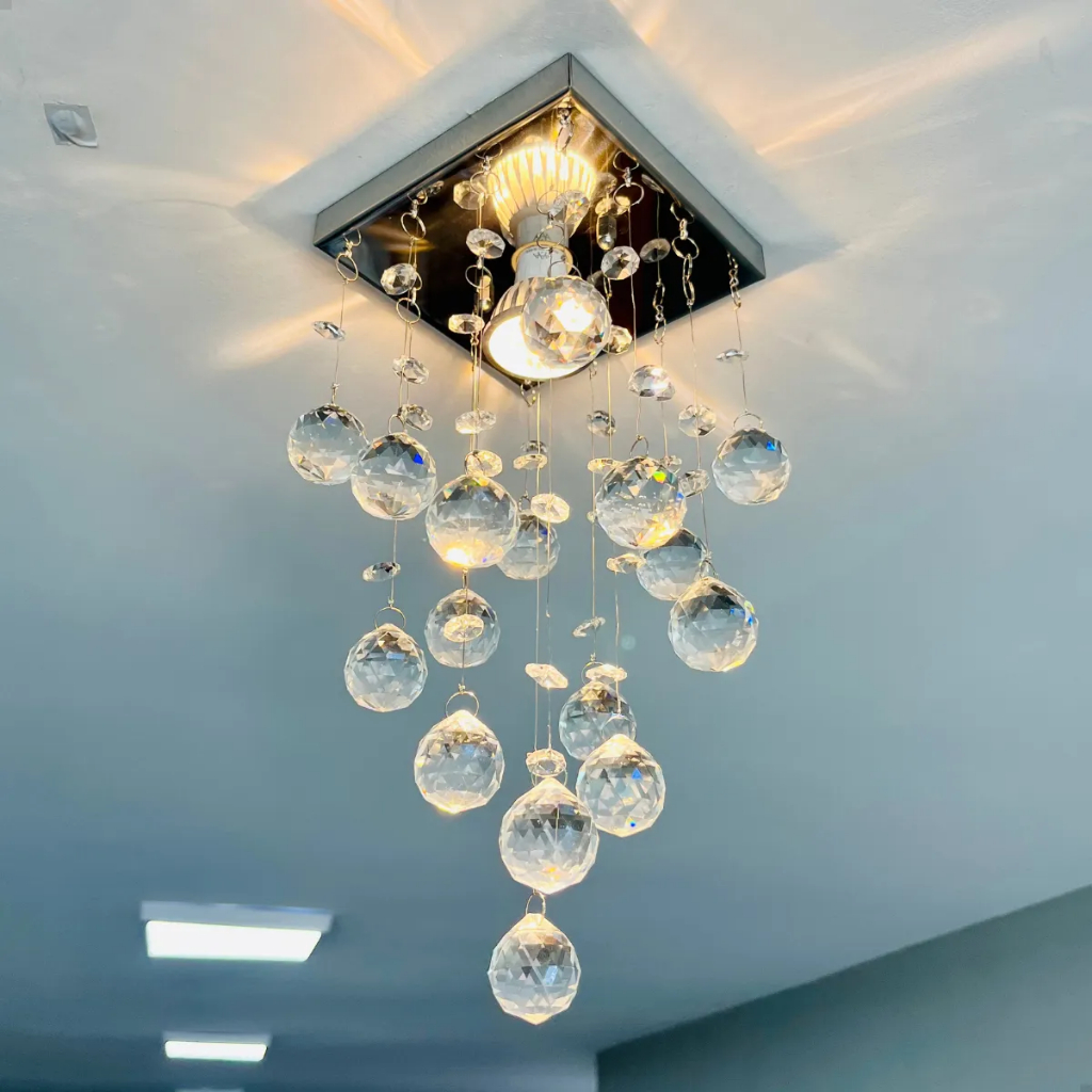 Lustre Pendente Cristal Legítimo Montado C/ Led Sala