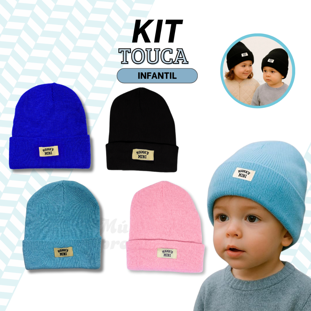 Kit 2 Touca De Frio Infantil Mama s Mini Menino Menina Inverno Versátil Criança Bebe Férias Viagem em Oferta na Shopee