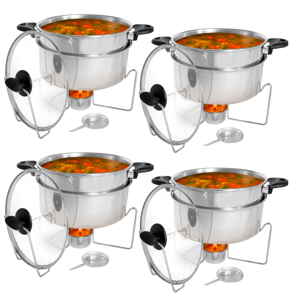 Kit 04 Rechaud Banho Maria 5 Litros Alumínio Para Caldos Buffet Restaurante Festas em Oferta na Shopee