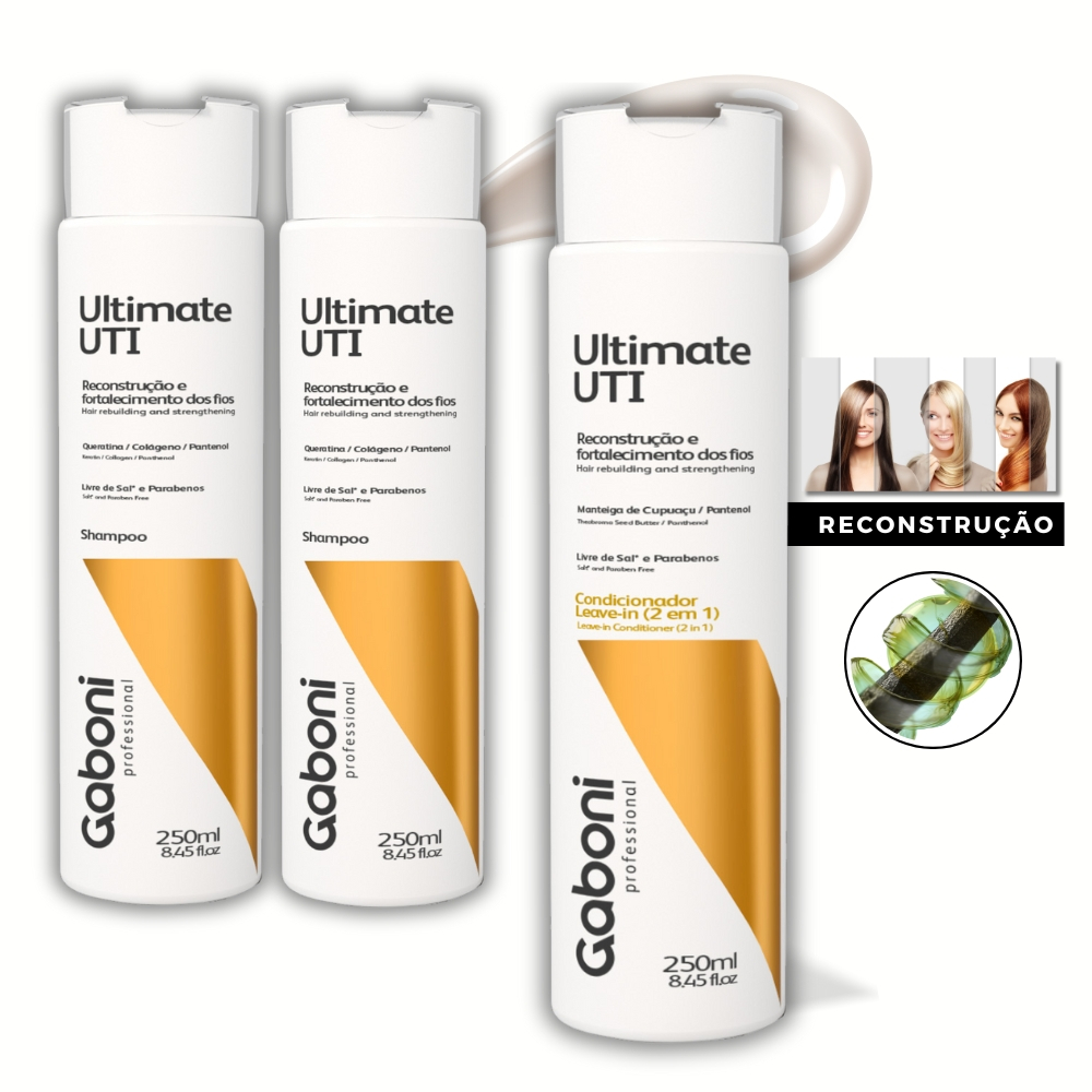 Shampoo Reconstrutor (2 unidades) + Condicionador Reconstrutor (1 unidade) Ultimate UTI Gaboni