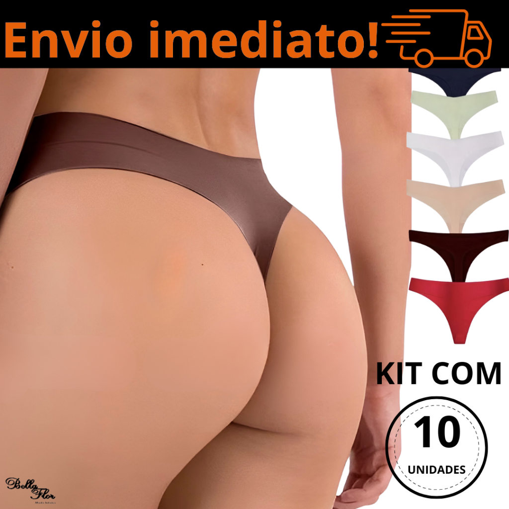 Kit 10 Calcinhas FIO DENTAL PREMIUM Tanga Sem Costura Corte a Laser Forro Algodão Não Marca