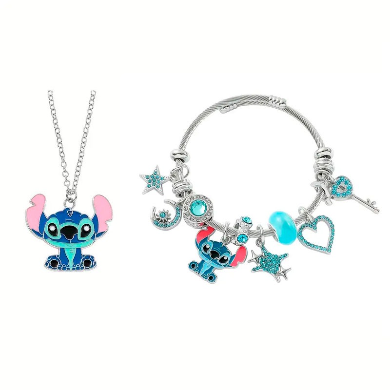 Pulseira e Colar Stitch com Berloques Ajustáveis