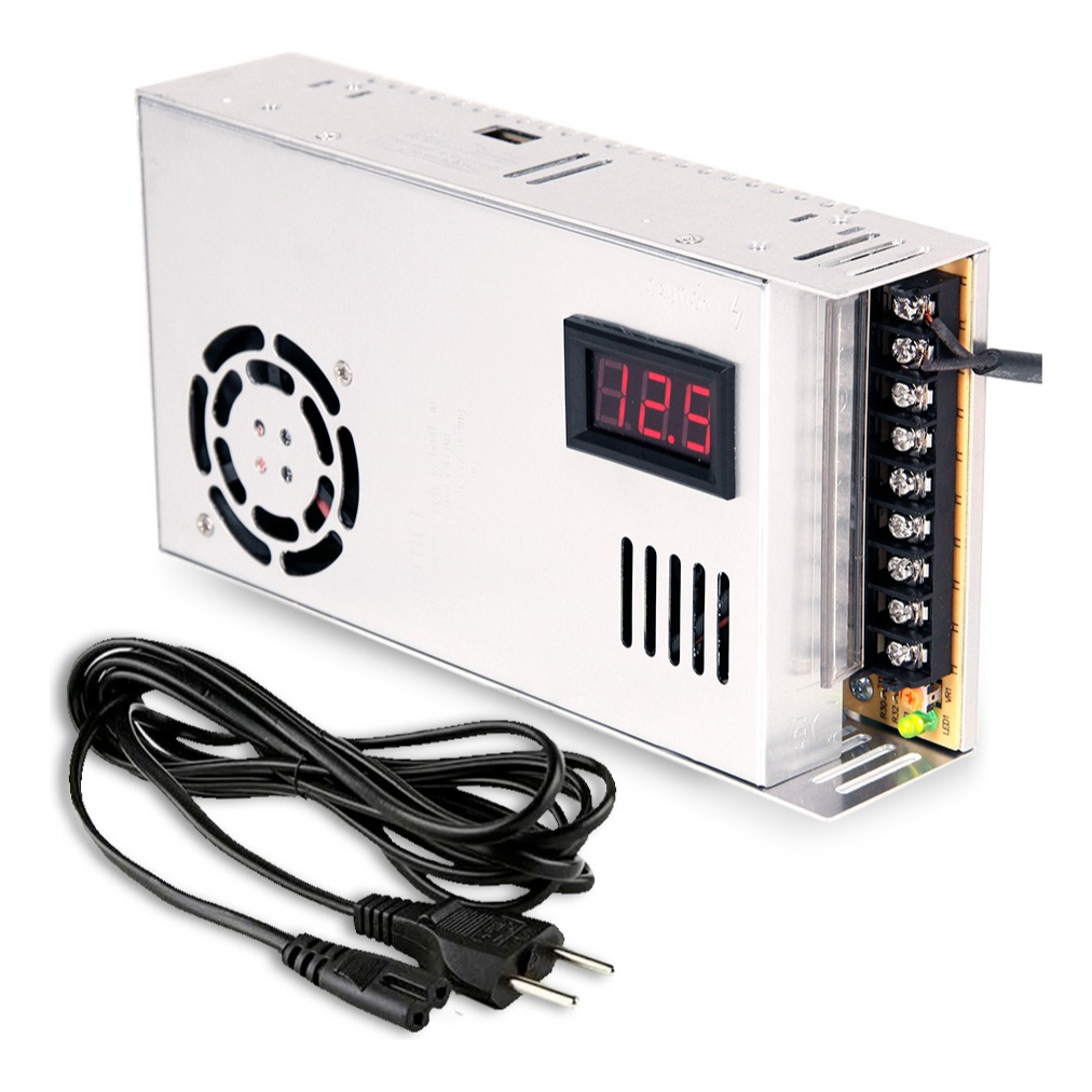 Fonte Automotiva Chaveada 50 Amperes + Voltímetro Digital + Cabo  14.4 Volts