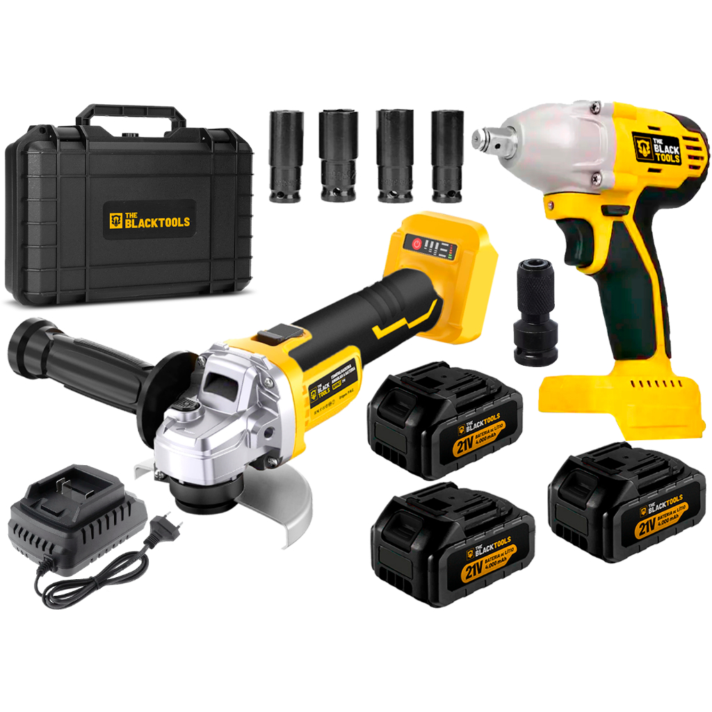 Esmerilhadeira Lixadeira Angular 21v The Black Tools + Chave De Impacto Profissional A Bateria em Oferta na Shopee