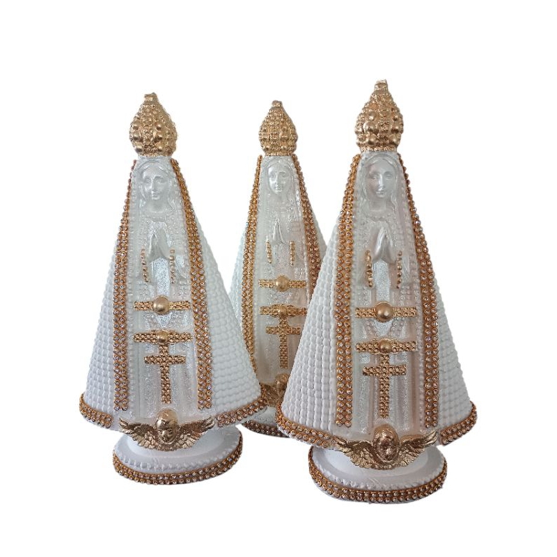 kit 3 Imagem de Nossa Senhora Aparecida 20 cm branca strass Dourado!