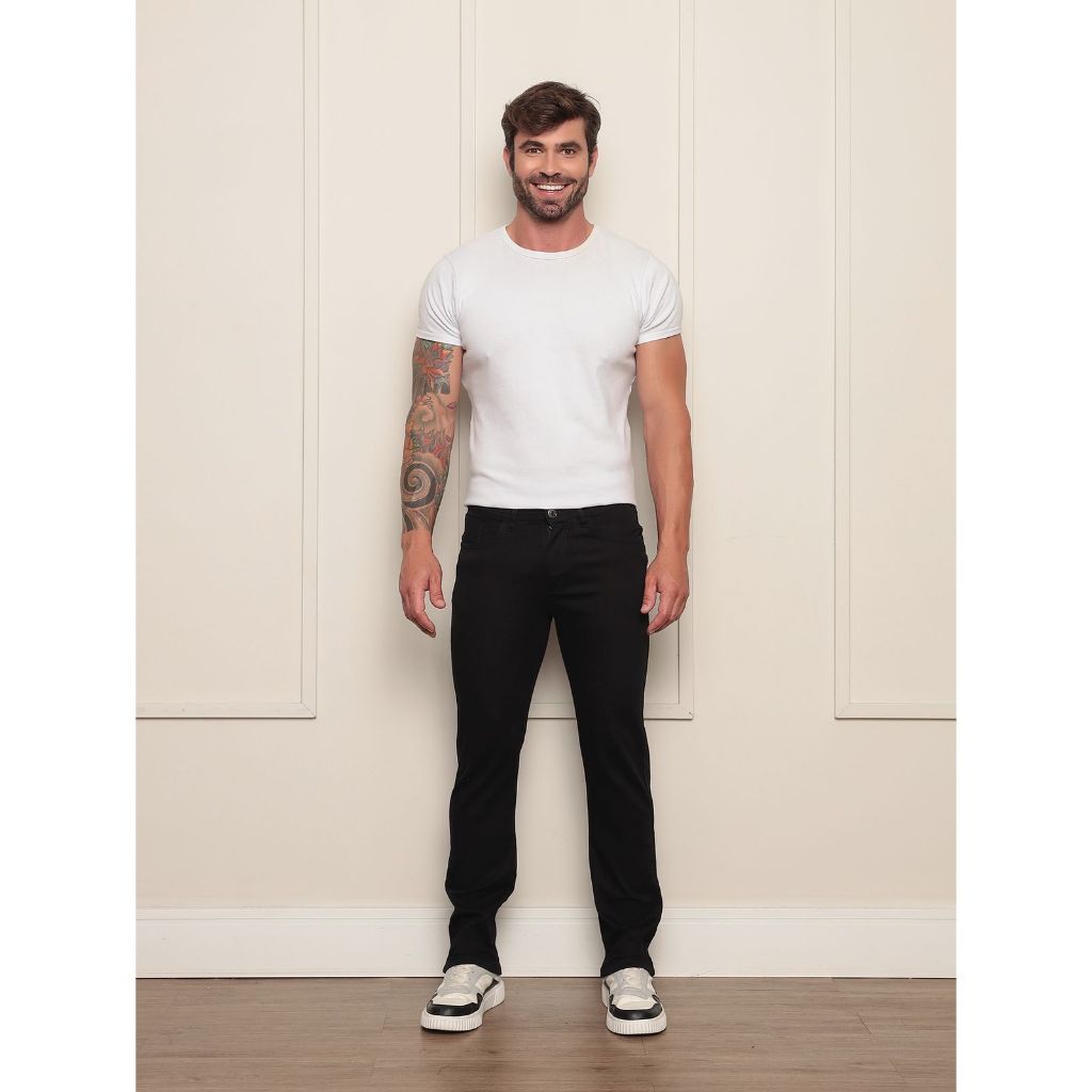 Calça Jeans Masculina Preta Com Elastano Skinny Lycra Costura Firme Tecido Premium Casual Basica