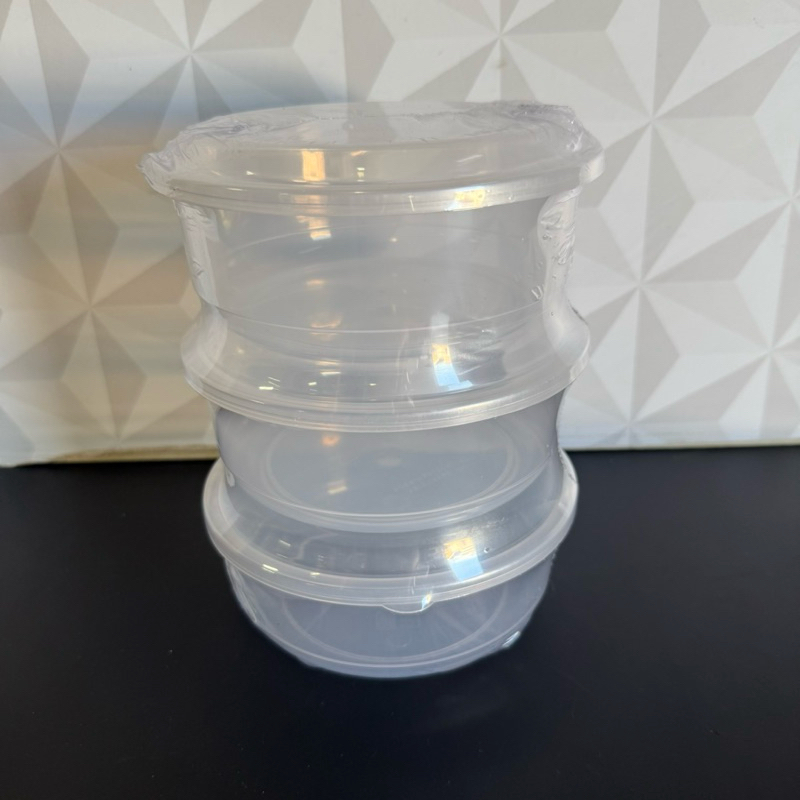 Jogo/conjunto de pote plástico transparente com 3 peças - potes com tampa Branco kit jogo alimentos geladeira redondo
