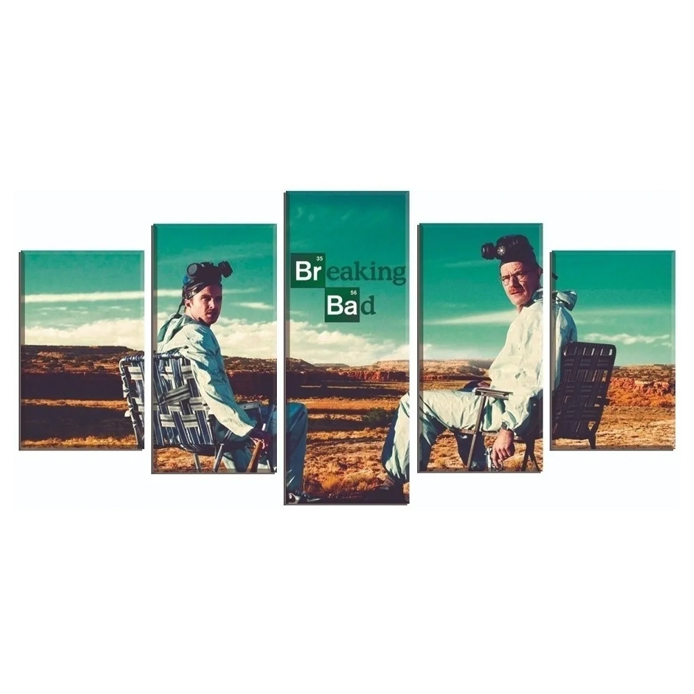 Quadro Decorativo Mosaico 5 Peças Breaking Bad Walter White Série Personagens Sala Quarto