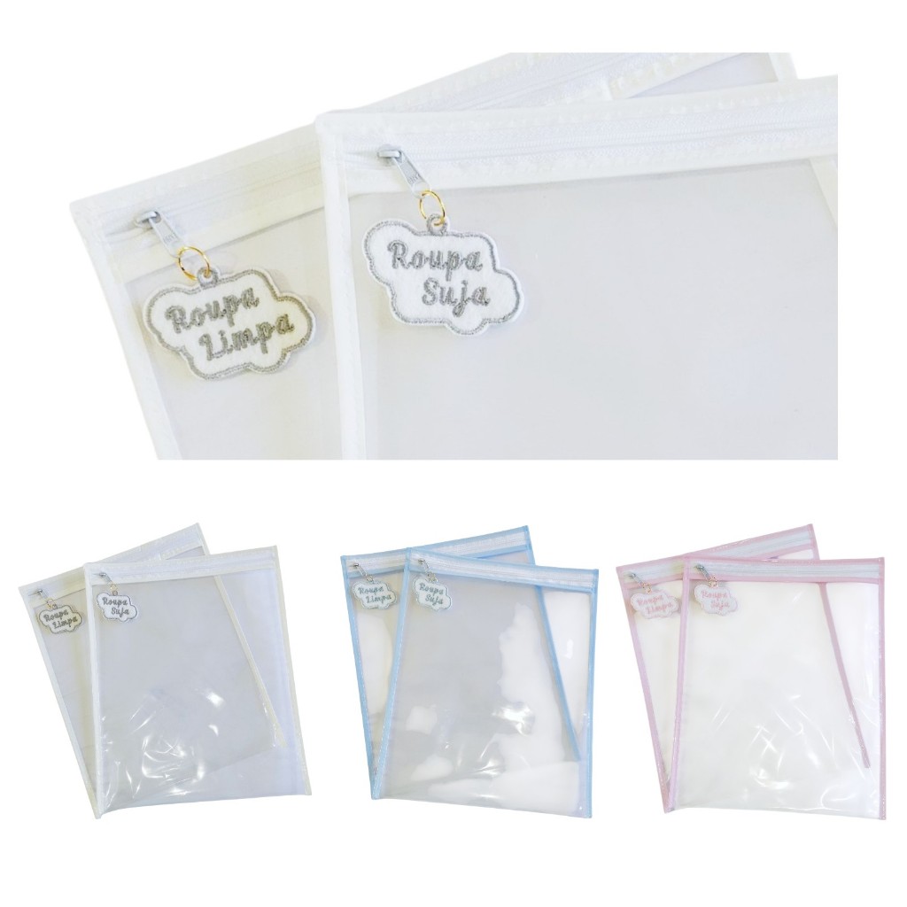 Kit 4 Saquinhos Organizadores Com Tag Bordada Roupa Limpa/Suja – Maternidade, Viagem, Creche em Oferta na Shopee