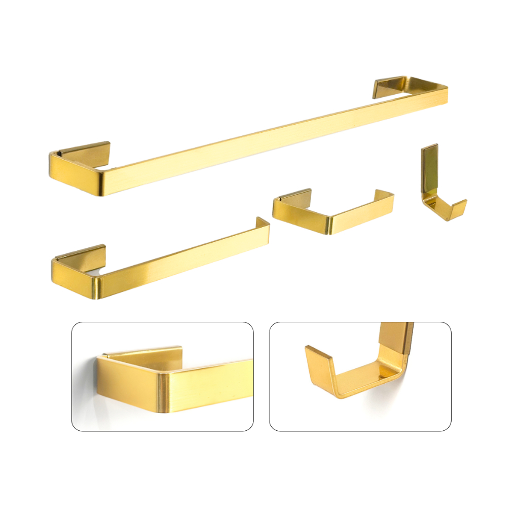 Kit de Acessórios Banheiro 4 Peças Dourado Gold Toalheiro Suporte Toalhas