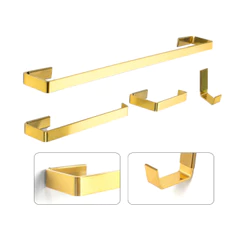 Kit de Acessórios Banheiro 4 Peças Dourado Gold Toalheiro Suporte Toalhas