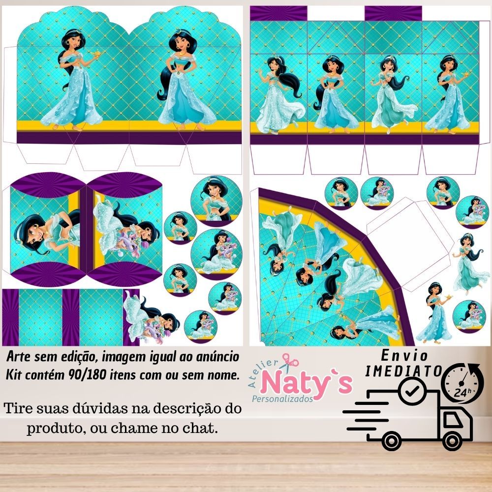 KIT COM 90/180 ITENS TEMA: JASMINE LEMBRANCINHAS COM/SEM NOME - Envio 24H em Oferta na Shopee