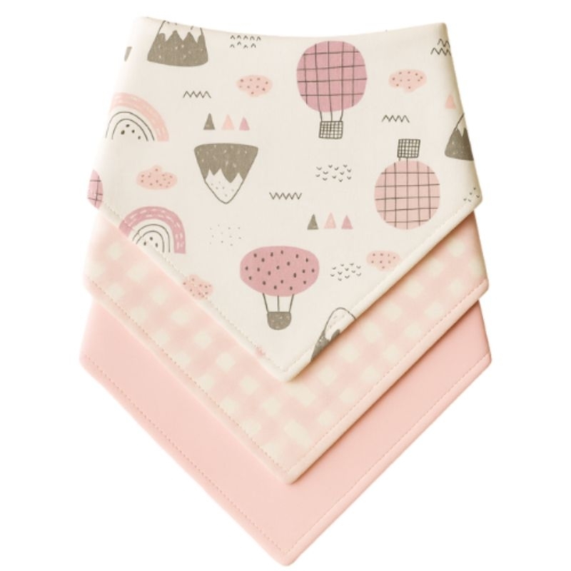 Kit com 3 Babador Bandana Bebê Menina 100% Algodão Xadrez Rosa