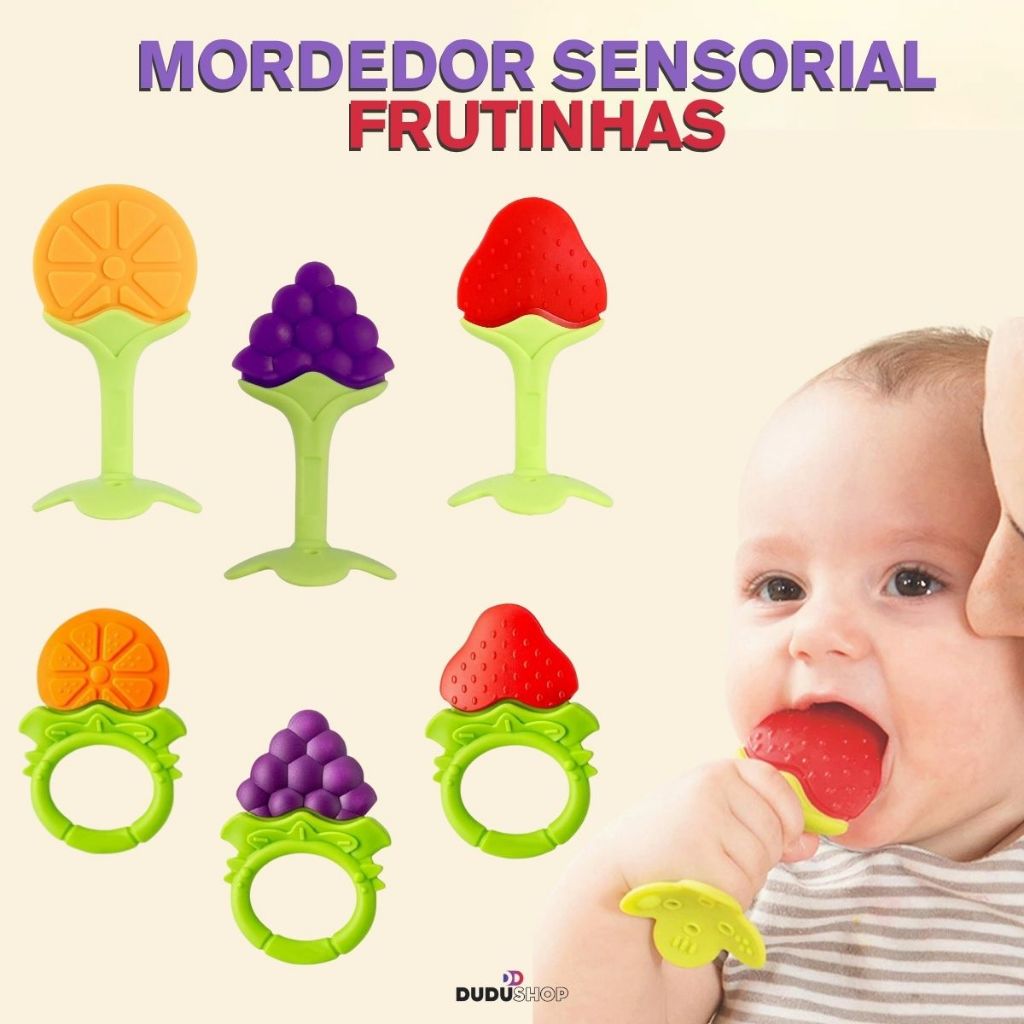 Brinquedo Frutinhas Sensorial Mordedor Bebes Fruta Silicone Dentição Gengiva Mastigar em Oferta na Shopee