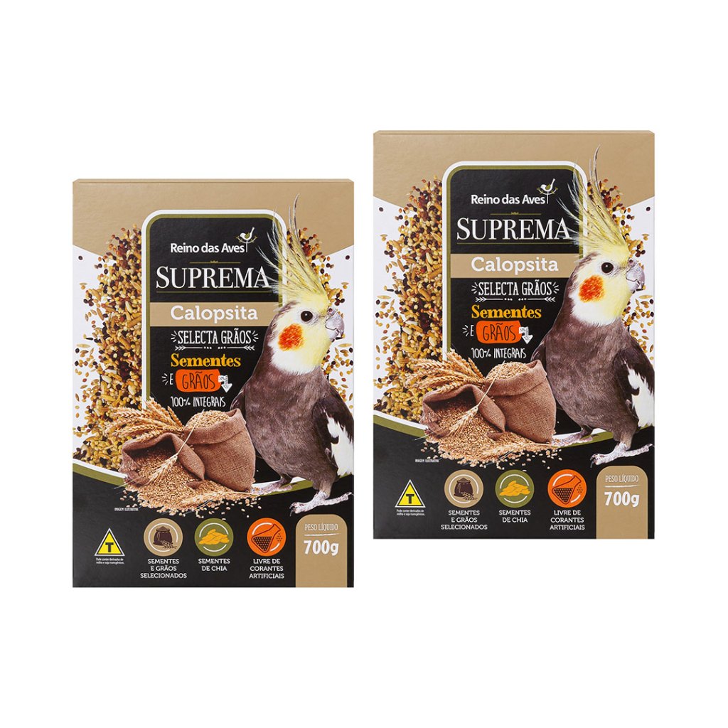 Kit 2 Pacotes Ração Pássaros Calopsita 700gr Suprema Selecta Grãos Reino Das Aves Promoção