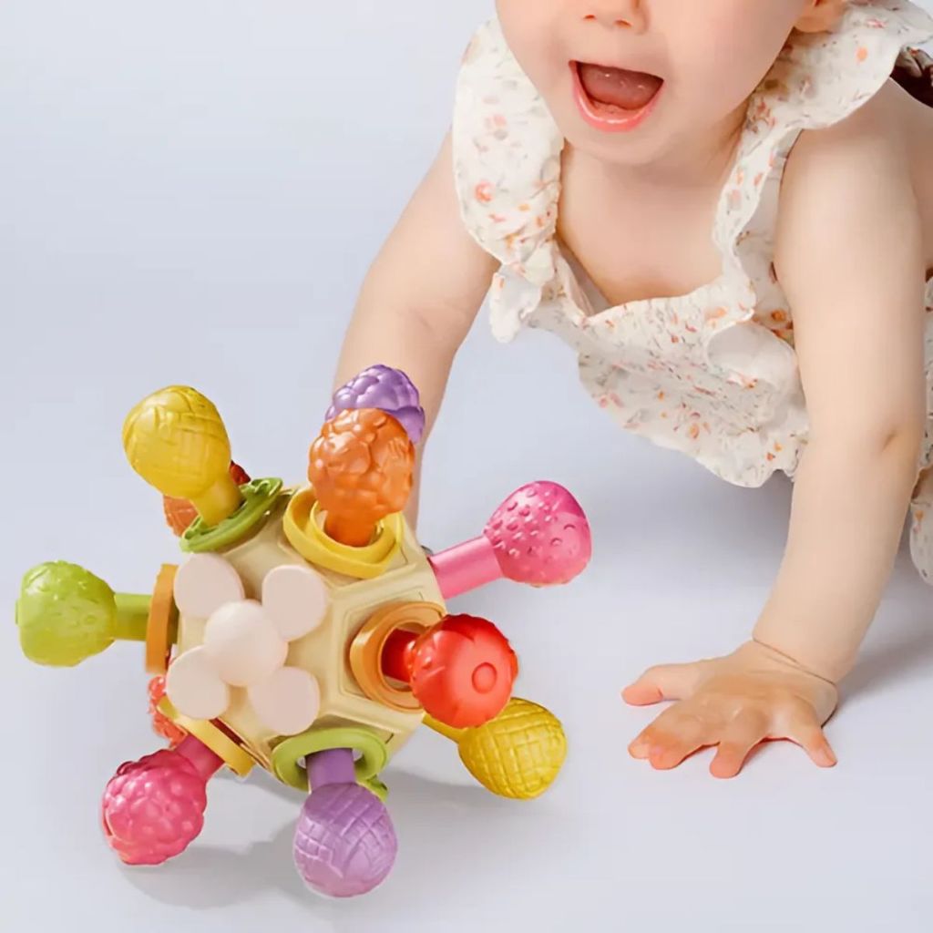Mordedor Chocalho Sensorial Atômica Bolinha Brinquedos Desenvolvimento Colorido Mordedor