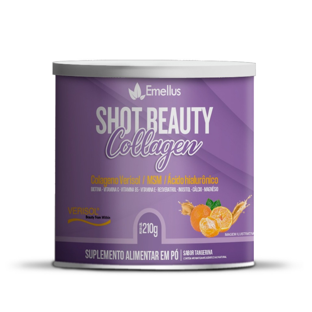 Colágeno Verisol com Ácido Hialurônico MSM Biotina Resveratrol Inositol Calcio Magnésio e Vitaminas 210g Emellus