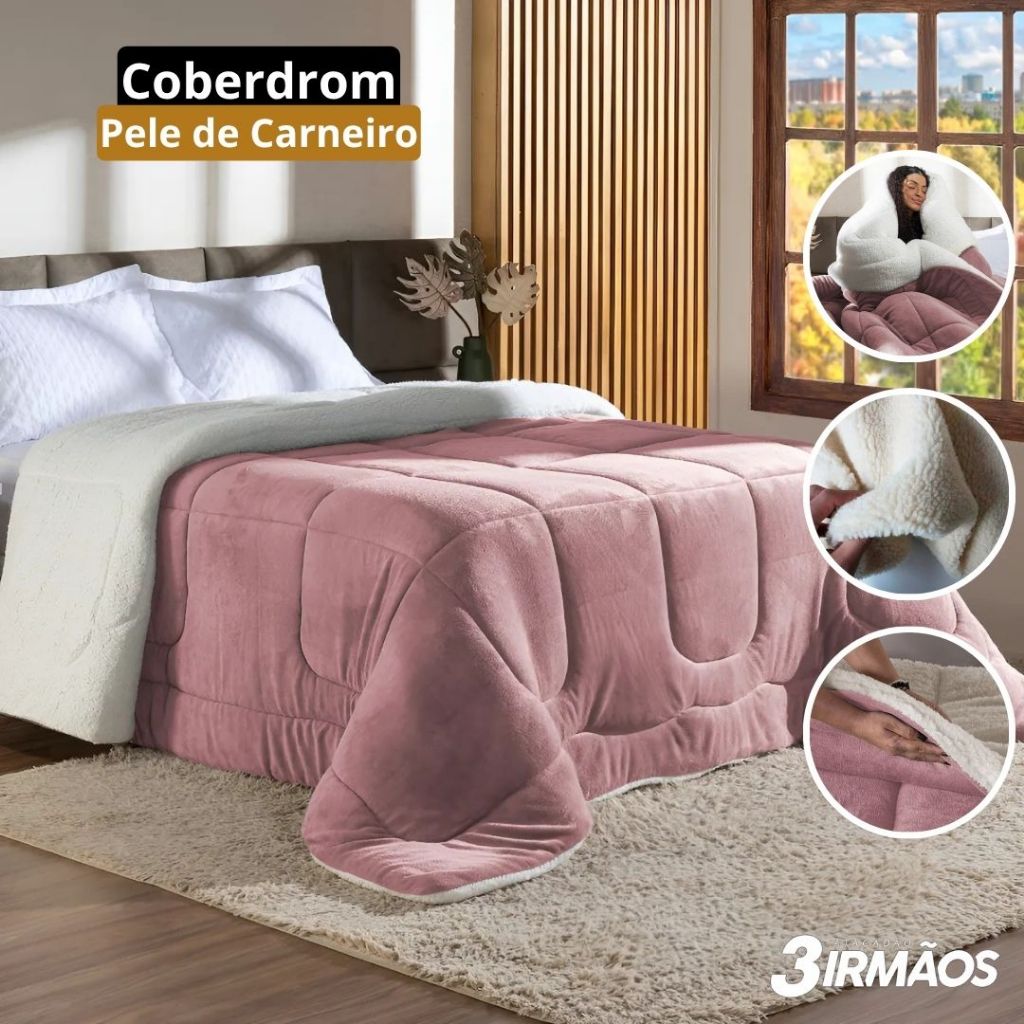 Coberdrom Queen Dupla Face Sherpa Pele De Carneiro Quentinho Macio para o Inverno 2,40m × 2,20m em Oferta na Shopee