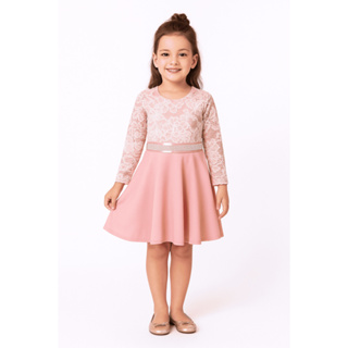 Vestido Infantil Manga Longa Rodado Renda E Faixa De Strass em Oferta na Shopee