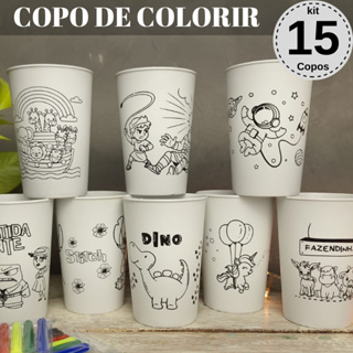 Copo de Colorir 15un Várias Estampas Copo Lembrancinha Aniversário Para Crianças Divertido Educativo em Oferta na Shopee