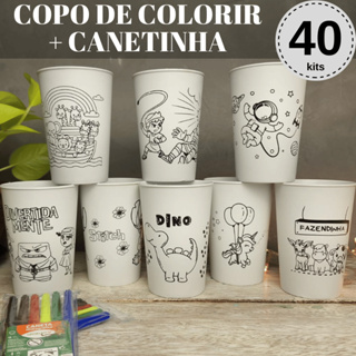 Copo de Colorir + Canetinha 40 Kits Várias Estampas Copo Lembrancinha Aniversário Festas Crianças. em Oferta na Shopee