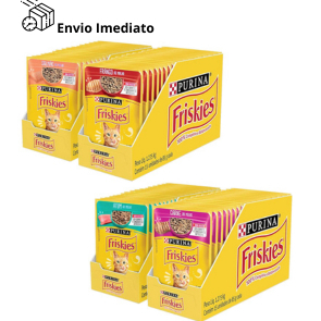 KIT 4 Caixas Sachê Para Gato Purina Friskies Ao Molho Sabores Mix Carne Salmão Frango Atum 85g