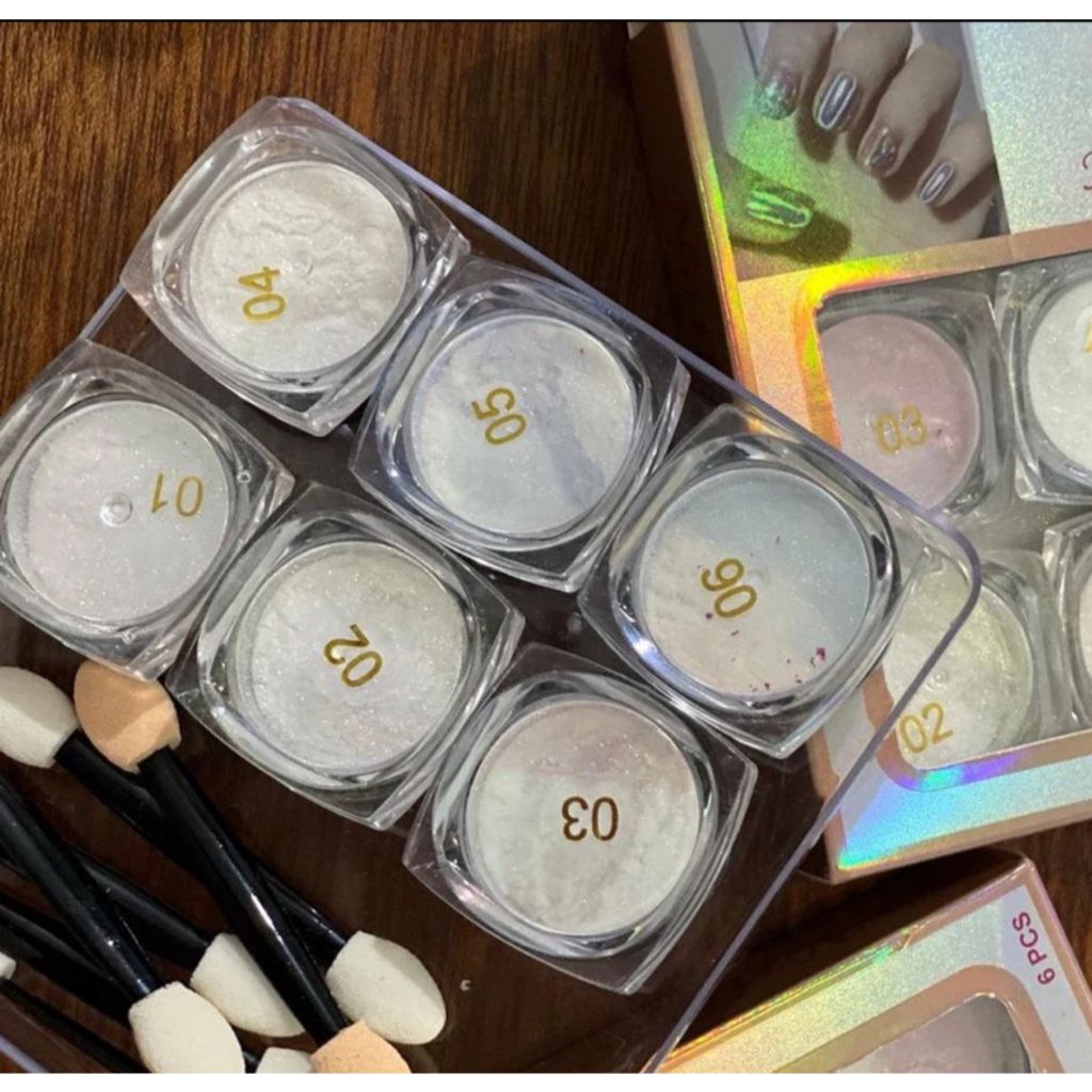 Kit Pó Cromado Encapsulado Perolado Branco Pó Sereia Uv - 6 cores em Oferta na Shopee