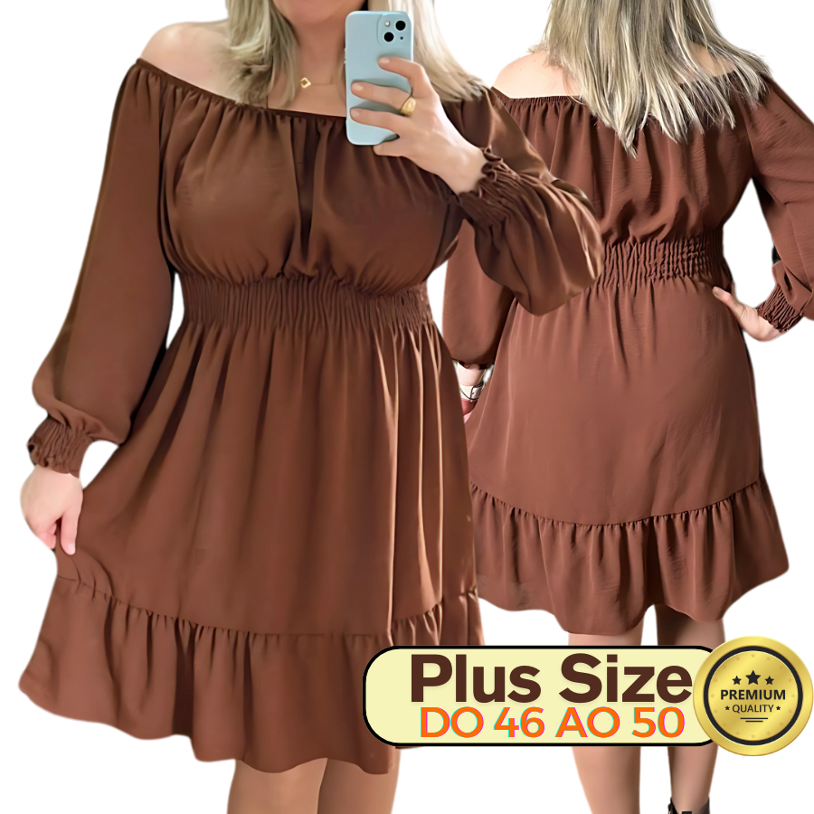 Vestido Curto Manga Longa Plus Size Ciganinha Soltinho Levinho Moda Blogueira Tendência