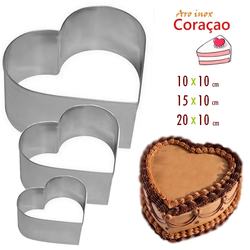 Cortador de Bolo- kit Corações 3 Peças 10,15,20 cm ( 100% inox)